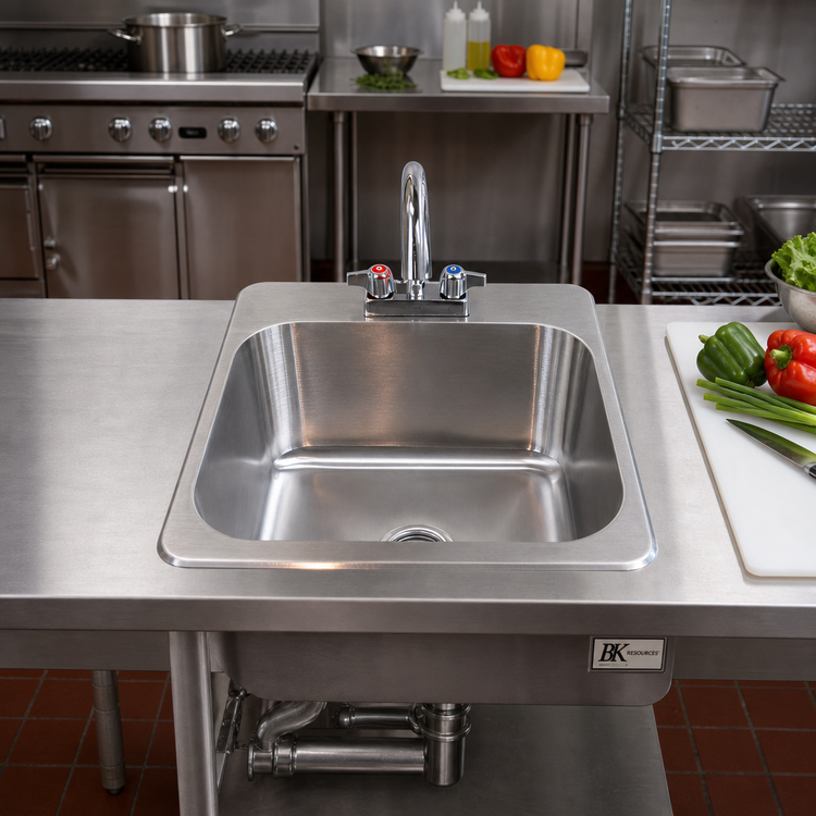 Product image #2 for BK Resources Deep Drawn One-Compartment Drop-In Sink with Deck-Mount Faucet and Basket Drain