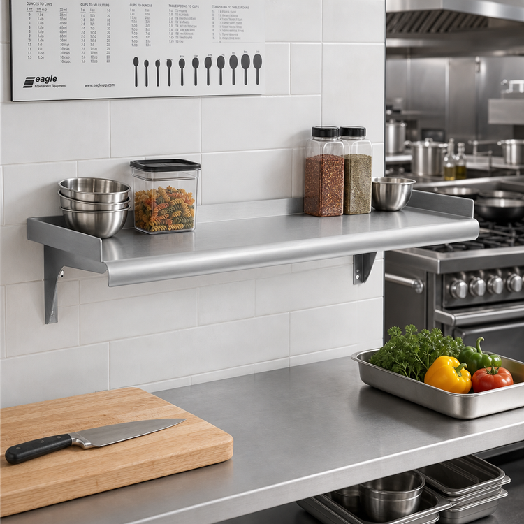 Product image #2 for Eagle Snap-n-Slide 36-Inch x 15-Inch Wall-Mounted Stainless Steel Shelf with Rolled Front Edge