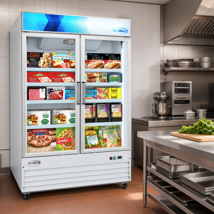 Product image #3 for Koolmore Two-Section Reach-In Glass Door Merchandiser Freezer, 45 Cu. Ft., White