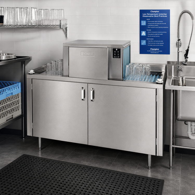 Product image #2 for Champion CG4 Low-Temperature Straight Conveyor Underbar Glasswasher, 48-Inch Cabinet