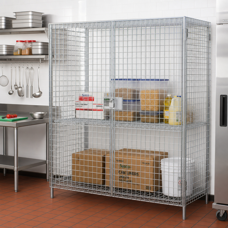 Product image #2 for Serv-Ware 48-Inch Chrome Wire Security Cage Shelving Unit with Lockable Double Doors
