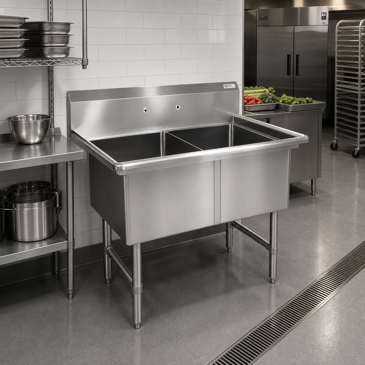 Product image #2 for John Boos B Series 2-Compartment Stainless Steel Commercial Sink with Legs, 14-Inch Deep Bowls