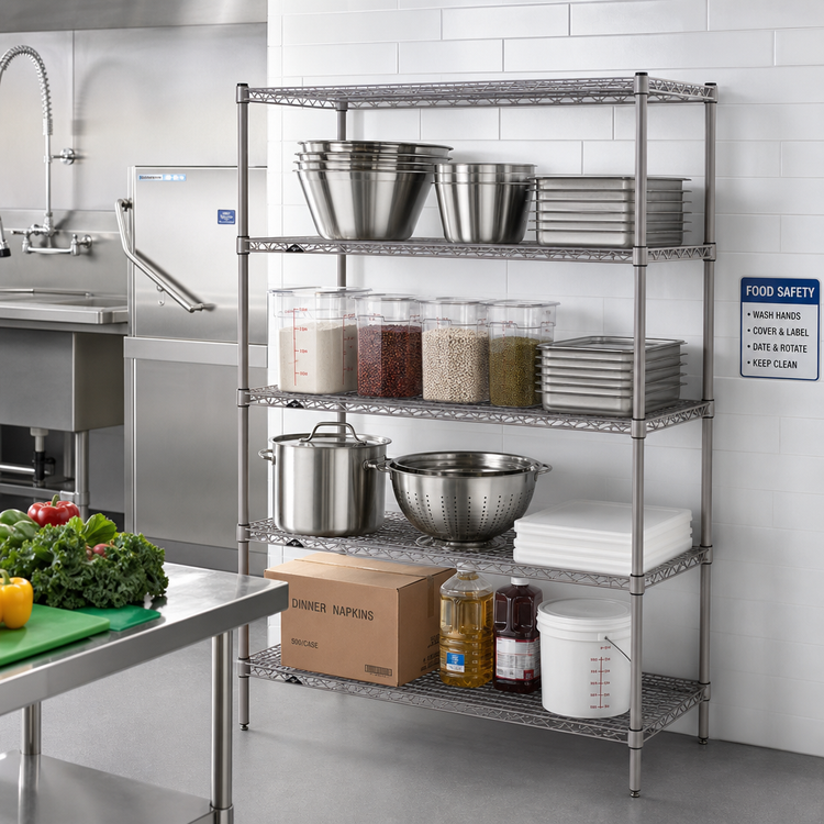 Product image #2 for 4-Shelf Stationary Wire Shelving Starter Unit, 42"W x 18"D x 63"H, Metroseal Gray