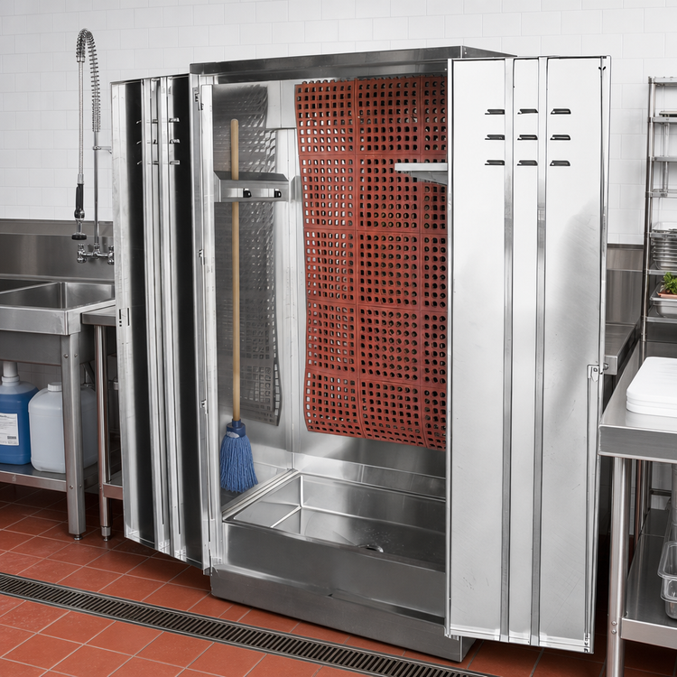 Product image #2 for John Boos 48-Inch Stainless Steel Mat Wash Cabinet with Sink, Lockable Doors, and Mop Holder