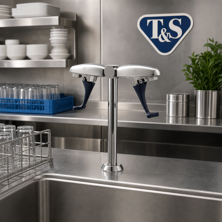 Product image #2 for T&S Brass Double Push-Back Glass Filler Faucet with Pedestal and Adjustable Flange