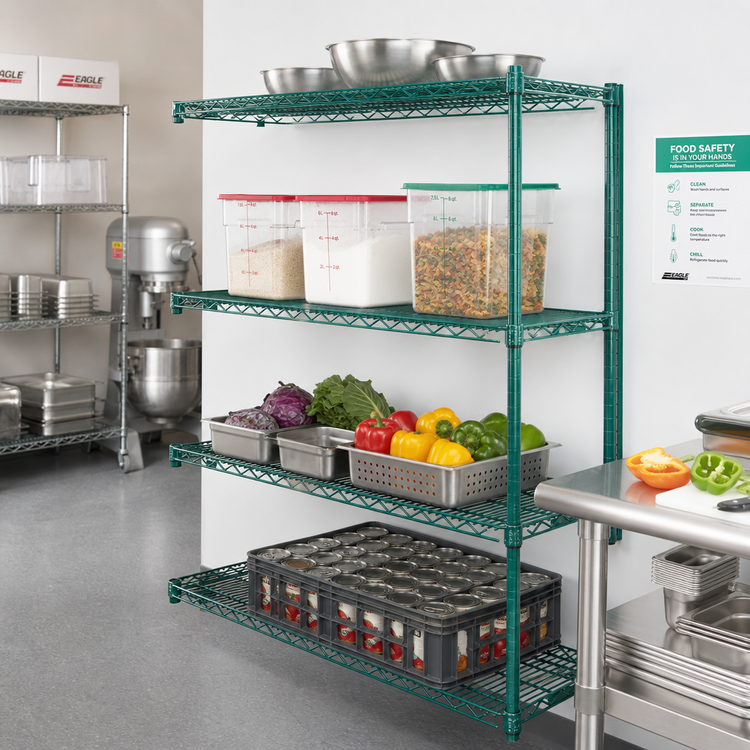 Product image #2 for Eagle Group Valu-Gard QuadTruss 4-Tier Add-On Wire Shelving Unit, 36 x 21 x 63 Inches, Green Epoxy Finish