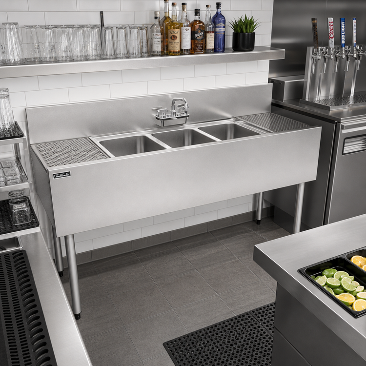 Product image #3 for Top Shelf TS Series 60-Inch 3-Compartment Stainless Steel Underbar Sink Unit with Left and Right Drainboards