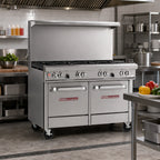 Thumbnail image #2 for Southbend (Middleby) Ultimate 4481EE-7R 48-Inch Commercial Gas Range with 6 Open Burners, 2 Space Saver Ovens and Flue Riser Shelf