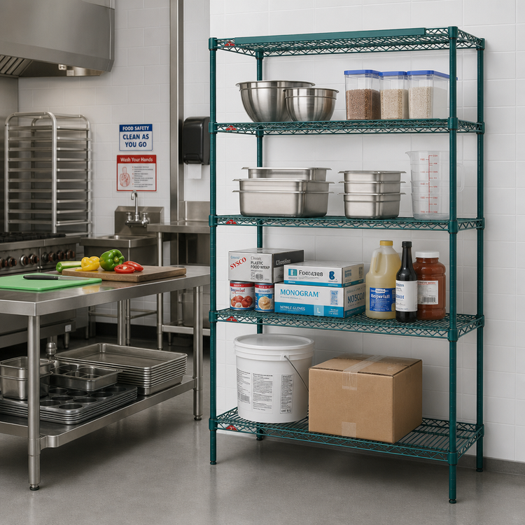 Product image #3 for Metro Super Erecta Super Adjustable Add-On Wire Shelving Unit, 36W x 21D x 74H, 5 Shelves, Metroseal 3 Green Epoxy-Coated Finish