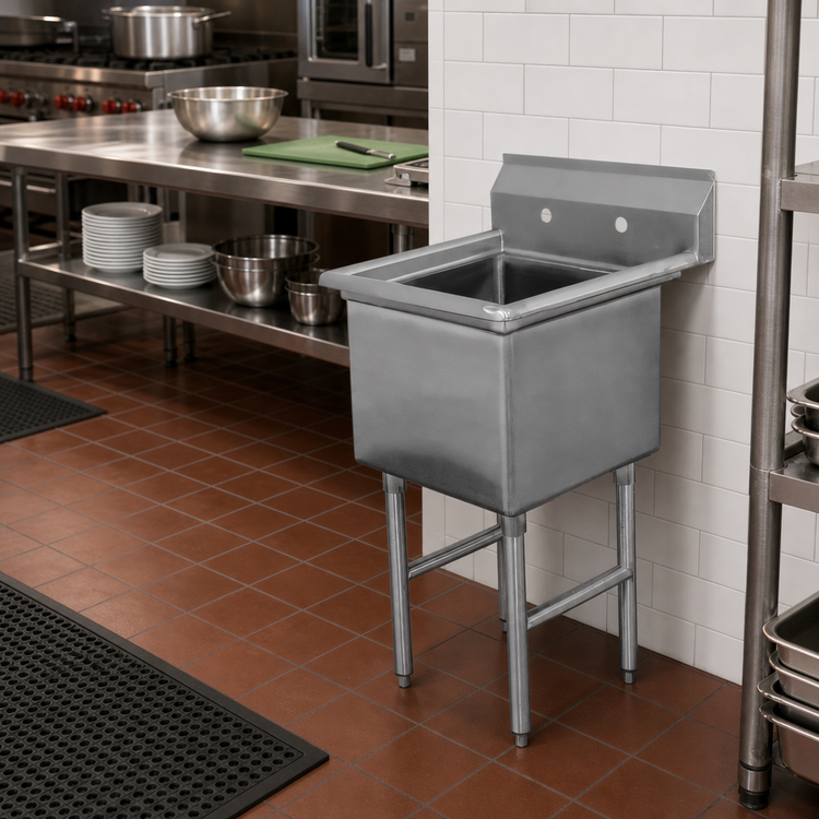 Product image #2 for Advance Tabco 1-Compartment Fabricated Commercial Sink, 24" x 24" x 14" Bowl, No Drainboards, 16-Gauge 304 Stainless Steel