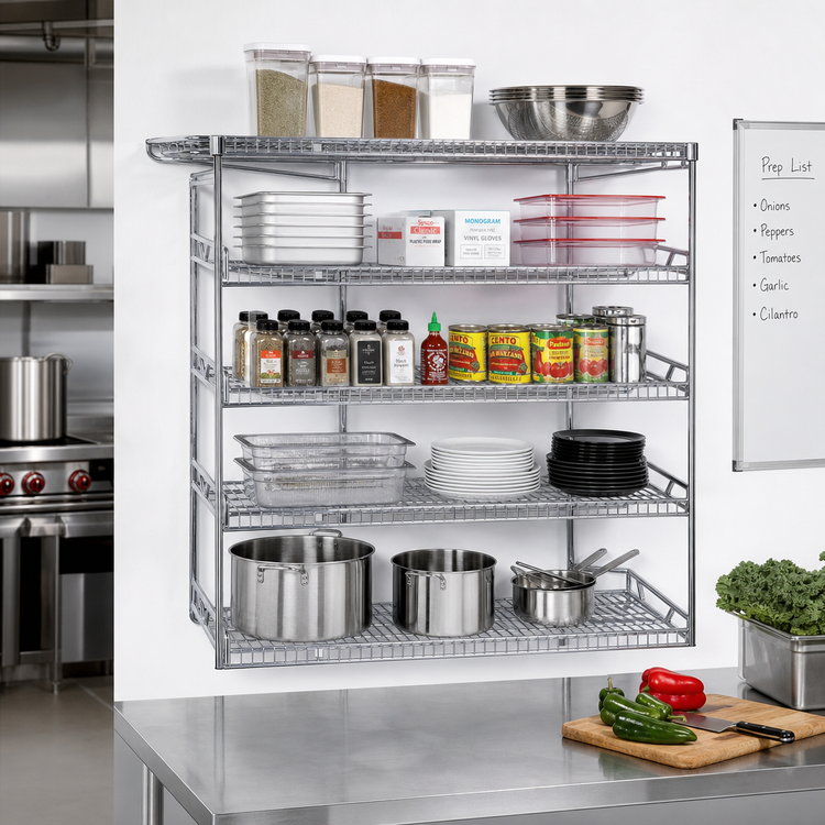 Product image #2 for QuadTruss 5-Tier Piggyback Wall-Mounted Wire Shelf Kit, 24 x 18 Inches, Chrome