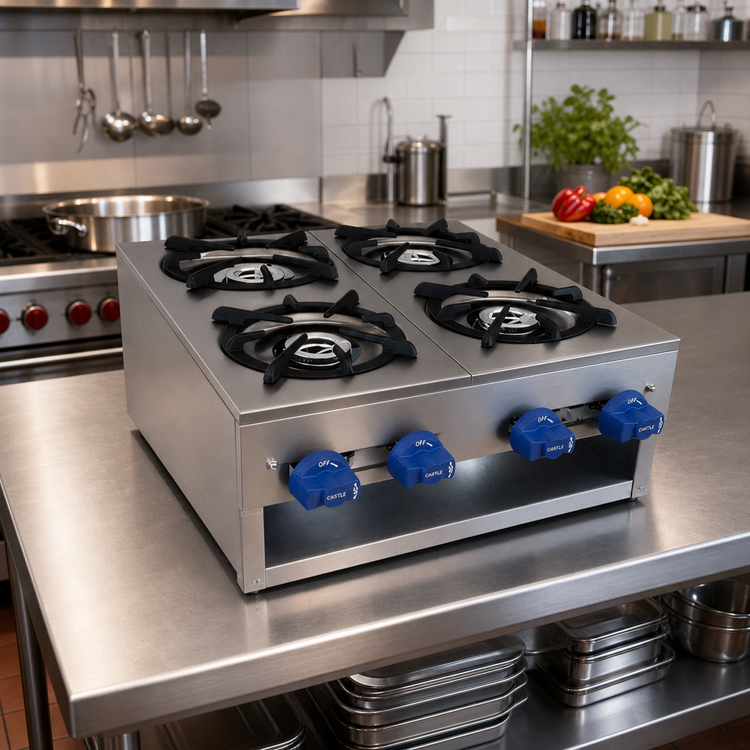 Product image #2 for Comstock-Castle 20-Inch Deep Frame Countertop Gas Hot Plate, 4 Burners, Stainless Steel
