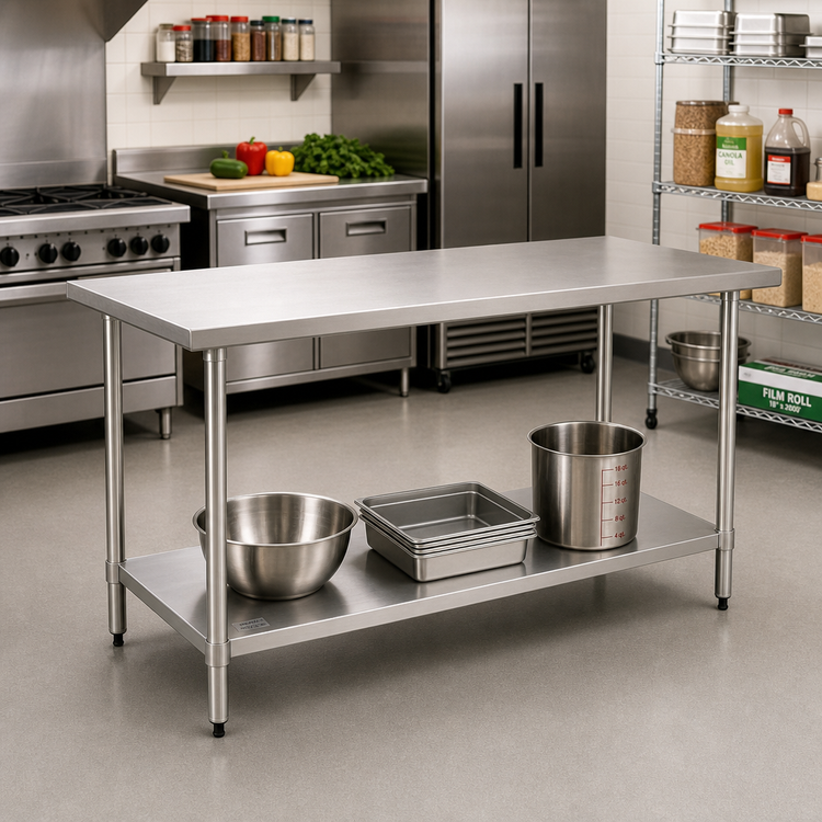 Product image #2 for BlendPort® Deluxe Series Flat Top Stainless Steel Work Table with Adjustable Undershelf, 60-Inch W x 24-Inch D