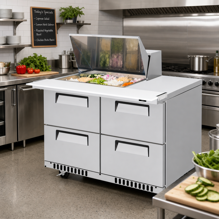 Product image #3 for Turbo Air Super Deluxe 48-1/4-Inch 2-Section Refrigerated Prep Table Workstation with 4 Drawers
