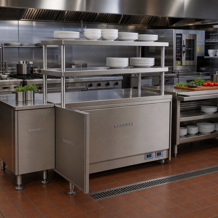 Product image #2 for Randell 86-1/2-Inch Modular Chef Service Counter Left Section with Plate Storage Cabinet and Double Overshelf
