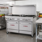 Thumbnail image #2 for Southbend (Middleby) Ultimate 4603AC-7L 60-Inch Gas Range with 8 Open Burners, Convection Oven, Cabinet Base, and Hi-Shelf