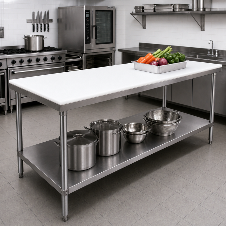 Product image #2 for 96" x 30" Poly Top Work Table with Adjustable Stainless Steel Undershelf