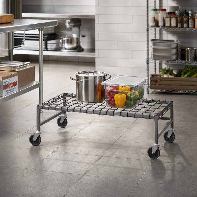 Product image #2 for EagleGard Mobile Wire Dunnage Rack with 5-Inch Casters, 60W x 24D x 14H, 800 lb. Capacity