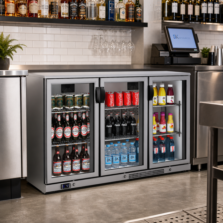 Product image #2 for BK Resources 53-Inch 3-Door Slimline Glass Door Back Bar Refrigerator
