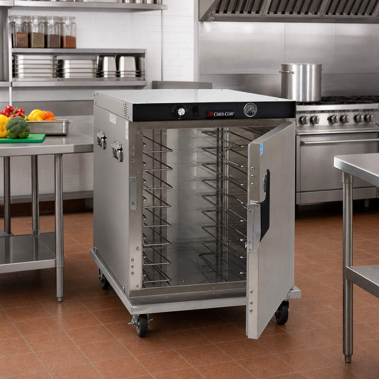 Product image #2 for Mobile Half-Height Insulated Heated Holding Cabinet with Solid Full Doors and Universal Slides, 8-Set Capacity