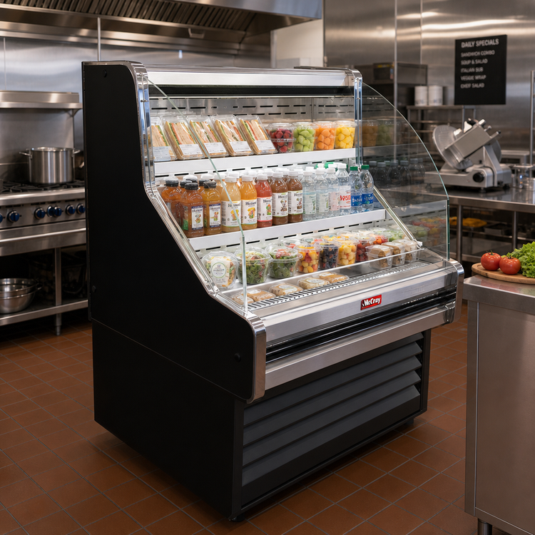 Product image #2 for Howard-McCray 35E Series Curved Glass Remote Open Merchandiser, 39-Inch Wide, Black, LED