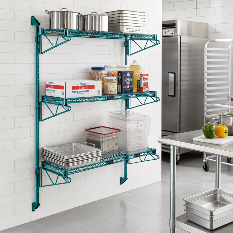 Product image #2 for Quantum Wall-Mounted Cantilever Starter Shelving Unit with 3 Wire Shelves and 54-Inch Posts
