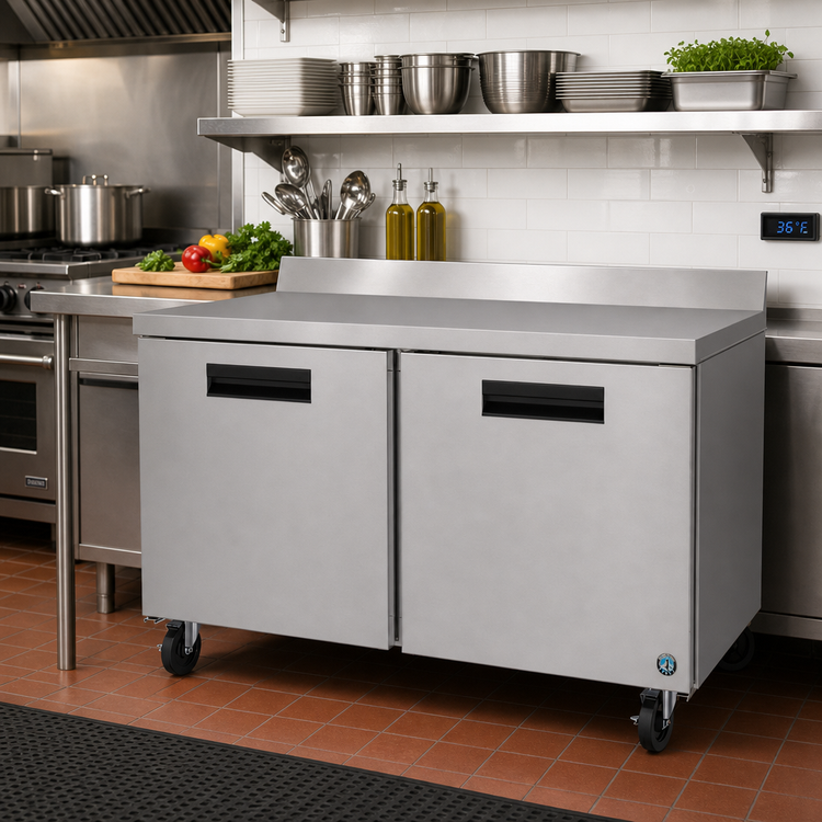 Product image #2 for Hoshizaki Steelheart WR60B 60-Inch Two-Section Worktop Refrigerator with Two Solid Hinged Doors