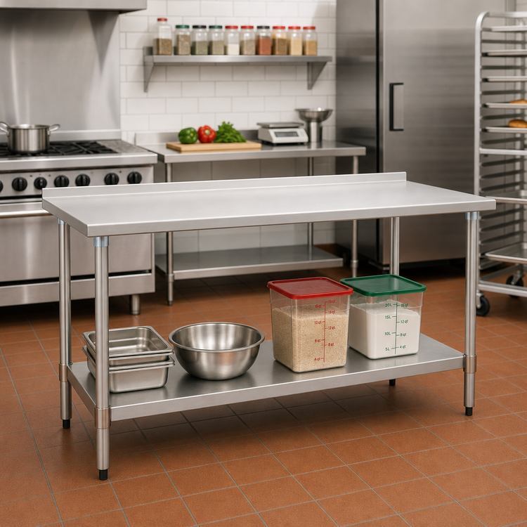 Product image #2 for BlendPort® Budget Series 60 Inch x 30 Inch 430 Stainless Steel Work Table with Rear Upturn and Adjustable Undershelf