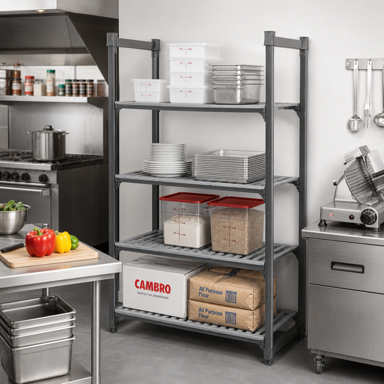 Product image #2 for Cambro Camshelving Basics Plus 4-Shelf Stationary Starter Unit, 24" x 54" x 72", Brushed Graphite