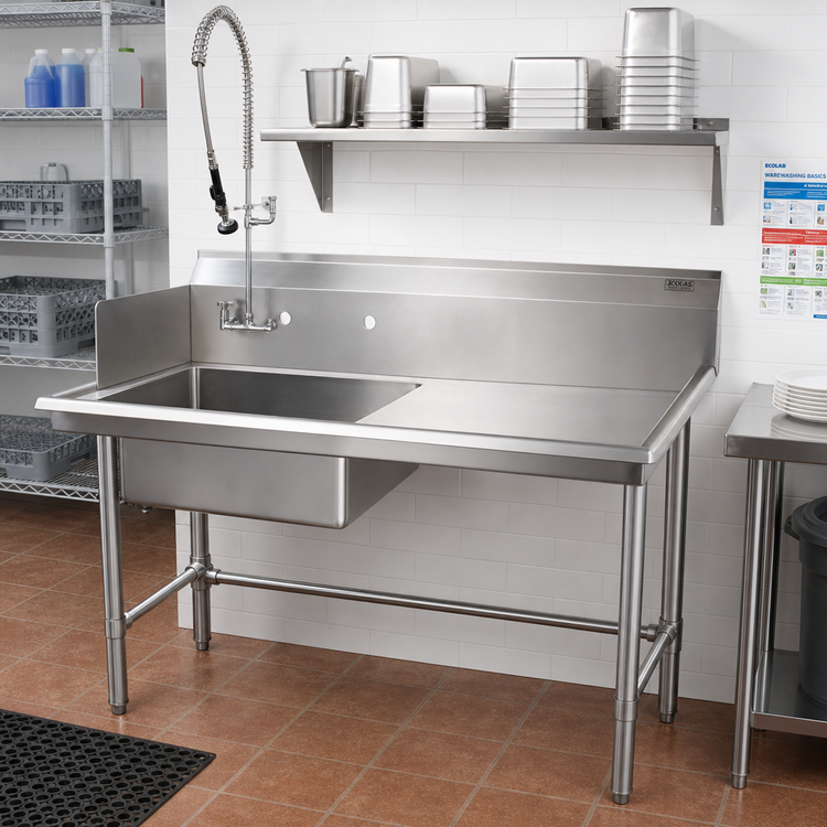 Product image #2 for John Boos 72-Inch Straight Stainless Steel Soiled Dishtable with Right-to-Left Operation and 20 x 20 x 8 Pre-Rinse Sink