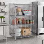 Thumbnail image #2 for Quantum 1848-63SEC-2 Stationary Wire Security Cage Shelving Unit, 2 Intermediate Shelves, 48W x 18D x 63H, Chrome