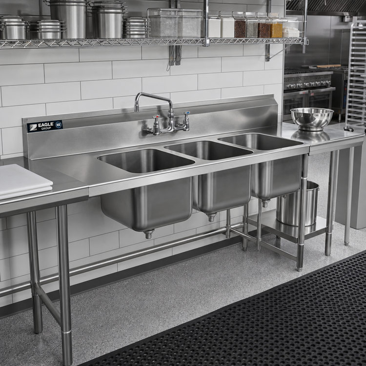Product image #2 for Eagle Group Three-Compartment Weld-In Sink with 22 x 22 x 13.5 Inch Deep Bowls