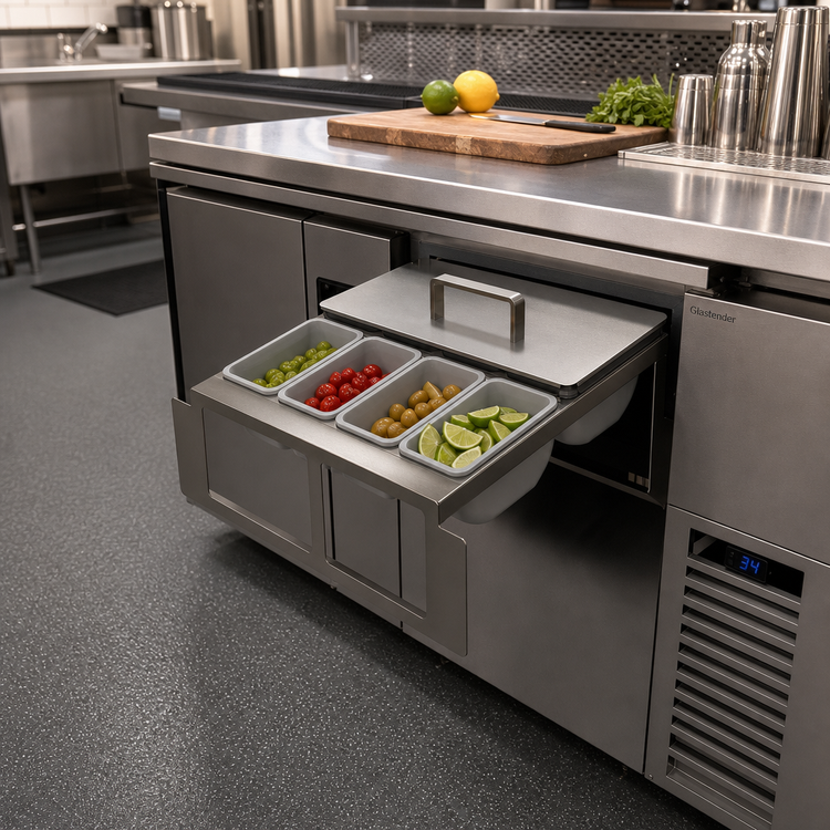 Product image #2 for Glastender Partial Condiment Drawer Insert for Bar-Profile Cooler, 17-1/2-Inch Door Opening, 8-Cup Capacity