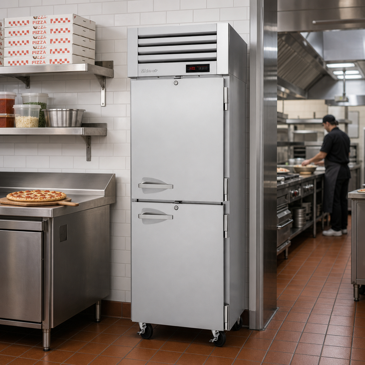 Product image #2 for Turbo Air PRO Series Pass-Thru Heated Pizza Holding Cabinet with Solid Front and Glass Rear Half Doors, 27 Cu. Ft.