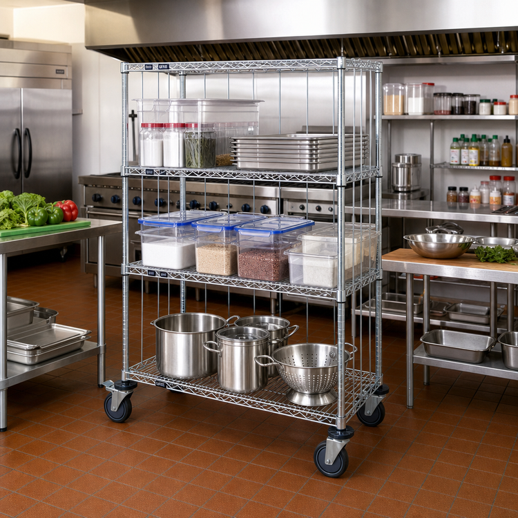 Product image #2 for Quantum Mobile Enclosure Wire Shelving Cart, 60W x 24D x 69H, Chrome Plated Finish