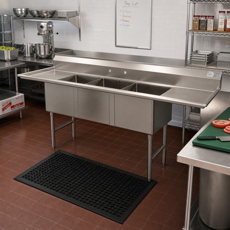 Product image #2 for Advance Tabco 3-Compartment Fabricated Sink with Left and Right Drainboards, 304 Stainless Steel