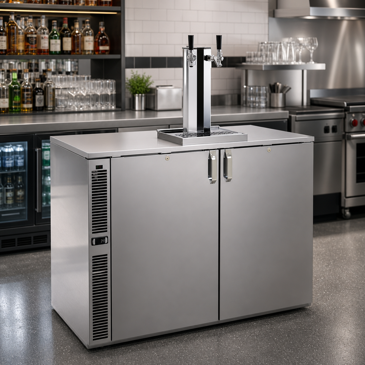 Product image #2 for Glastender 48-Inch One-Zone Side-Serviced Bar Profile Draft Dispensing Cooler, Two-Section