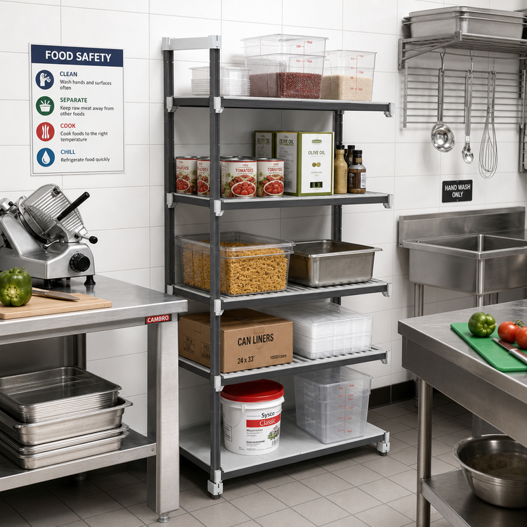 Product image #2 for Cambro Camshelving Elements XTRA Stationary Add-On Polymer Shelving Unit, 24-Inch Wide x 18-Inch Deep x 84-Inch High, 4-Shelf Louvered & Solid, Speckled Gray