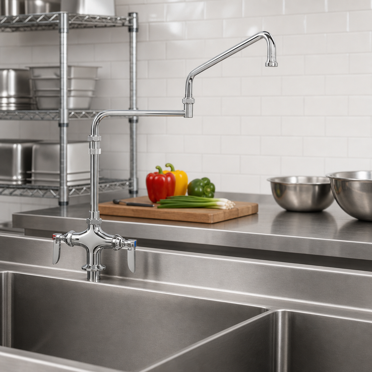 Product image #2 for T&S Brass Double Pantry Deck-Mount Faucet with 24-Inch Double Joint Swing Nozzle