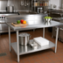 Thumbnail image #2 for John Boos Stallion 72-Inch x 24-Inch Stainless Steel Work Table with 5-Inch Backsplash, Safety Edge, and Adjustable Undershelf