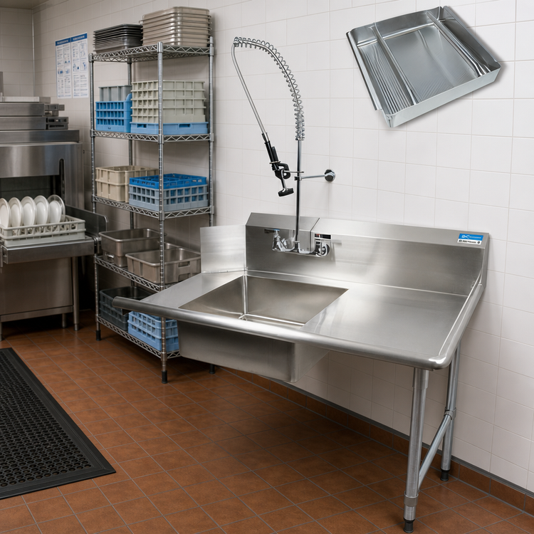 Product image #2 for BK Resources 72 Inch Straight Right-to-Left Soiled Dish Table with Pre-Rinse Sink and Faucet
