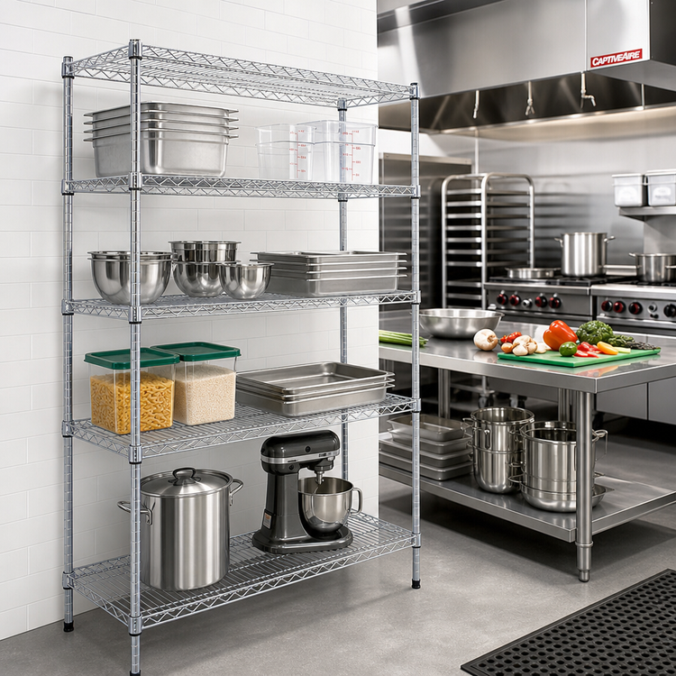 Product image #3 for EAGLEbrite Double-Mat Wire Shelving Starter Unit, 4-Tier, 48" W x 18" D x 63" H, Zinc Finish