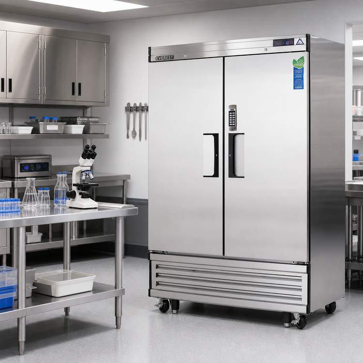Product image #2 for Everest Refrigeration EBF2-LAB Two-Section Laboratory Freezer, 33 Cu. Ft., Self-Contained Bottom-Mount, Stainless Steel