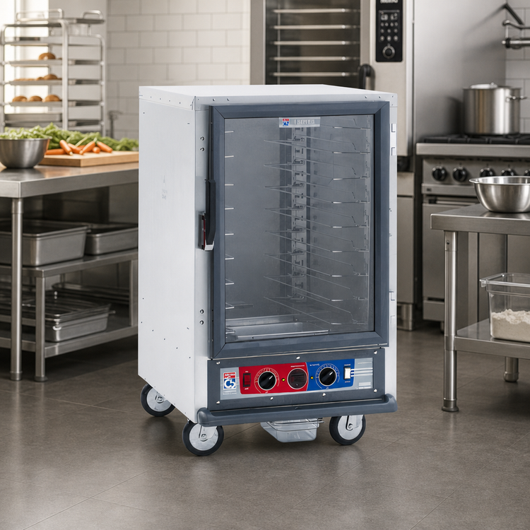 Product image #2 for Metro C5 1 Series Mobile Half-Height Non-Insulated Heated Holding and Proofing Cabinet with Clear Polycarbonate Door and Universal Wire Slides