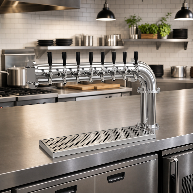 Product image #3 for Pipe Cantilever Countertop Air-Cooled Draft Dispensing Tower with 8 Stainless Steel Faucets