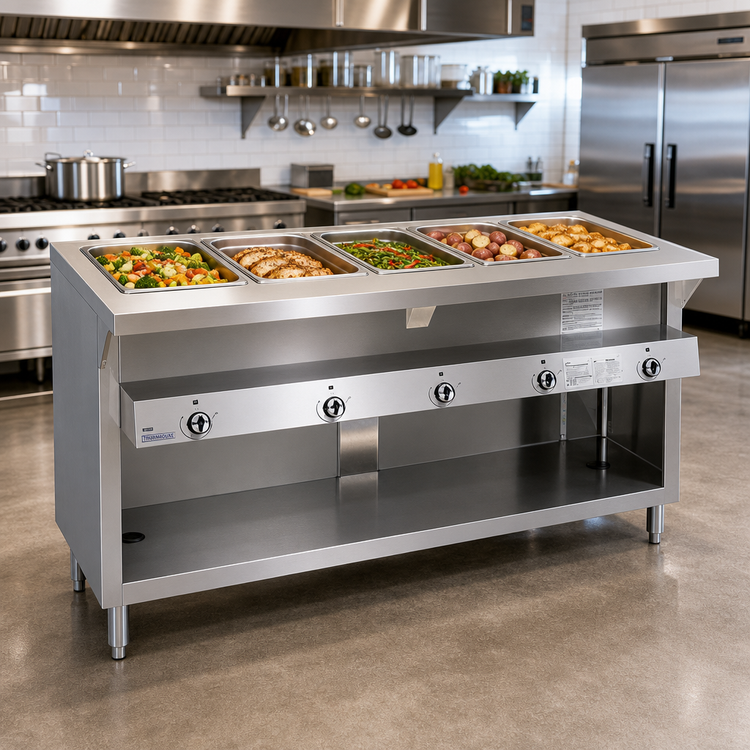 Product image #2 for Thurmaduke G-5-DLPG 5-Well Deluxe Propane Gas Hot Food Steam Table with Painted Steel Body
