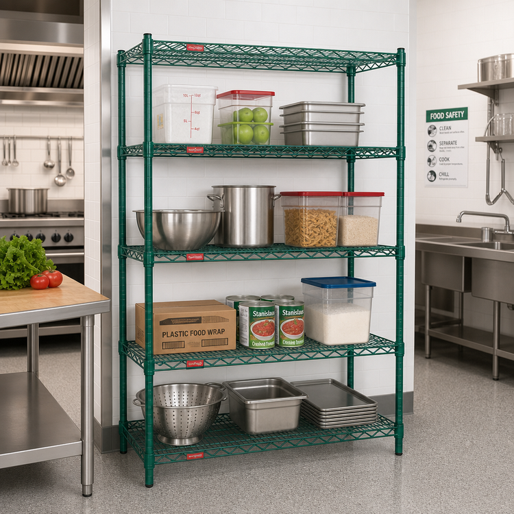 Product image #2 for Eagle Group Valu-Gard 4-Tier Stationary Wire Shelving Starter Unit, 60 x 24 x 74 Inches, Green Epoxy Finish