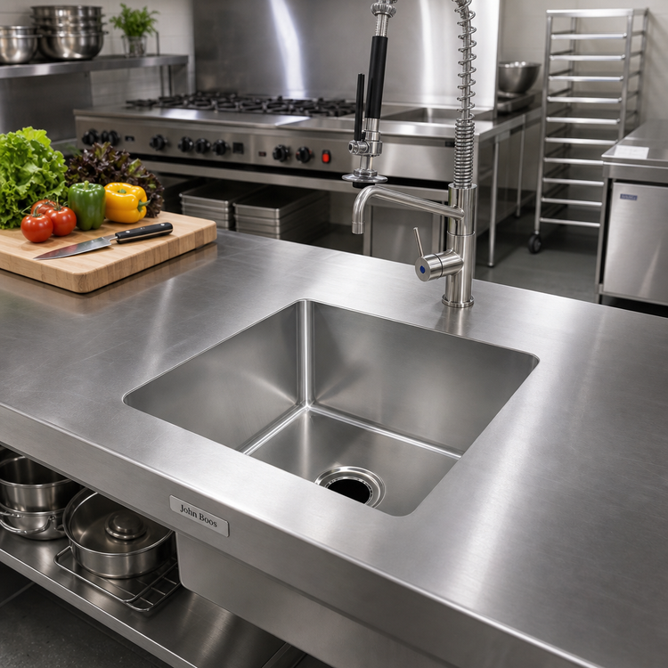 Product image #2 for John Boos 1-Compartment Weld-In Undermount Sink, 18 x 24 x 14 Inches, 14-Gauge Type 300 Stainless Steel