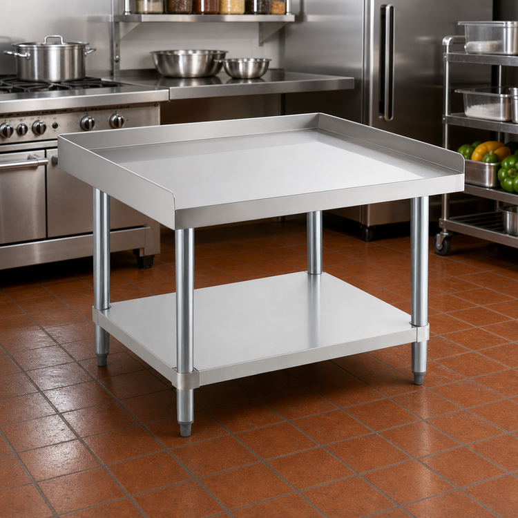 Product image #2 for Steel Works Stainless 24 Inch x 30 Inch x 24 Inch Open Base Stainless Steel Equipment Stand with Undershelf and 2-Inch Turn-Up