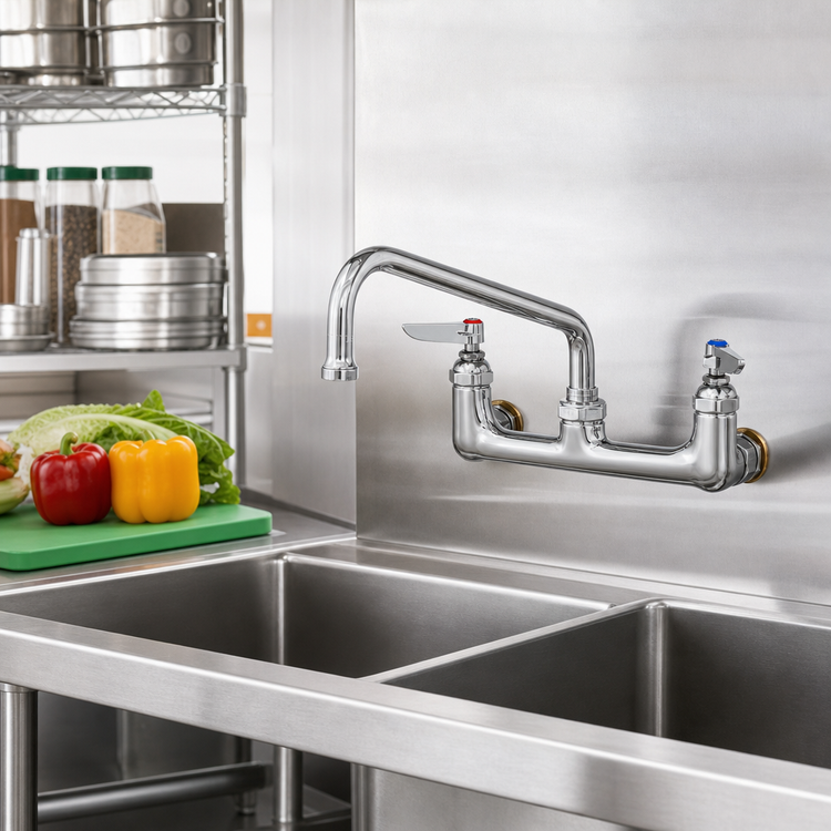 Product image #2 for T&S Brass Double Pantry Faucet with 6-Inch Swing Nozzle, Wall Mount, 8-Inch Centers
